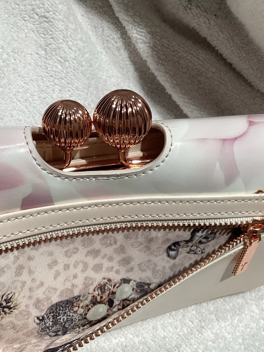 Ted Baker Rose-Print Floral Wallet with Rose Gold Clasp Like New